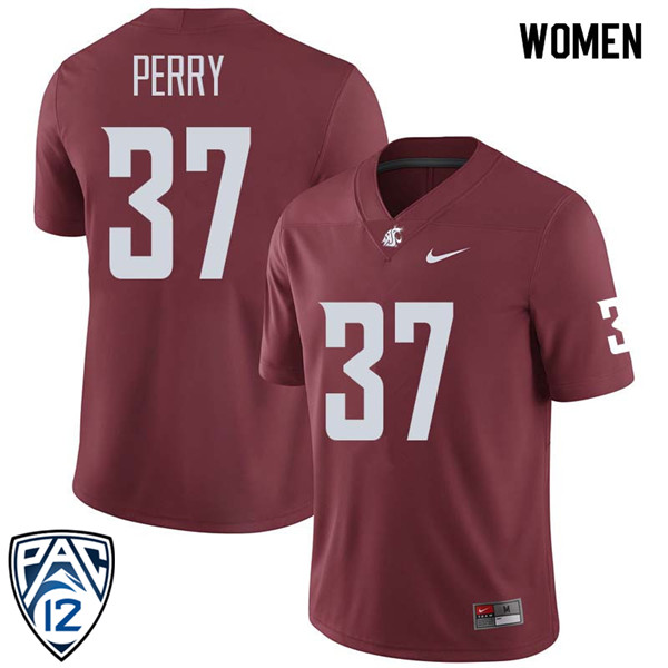Women #37 Caleb Perry Washington State Cougars College Football Jerseys Sale-Crimson